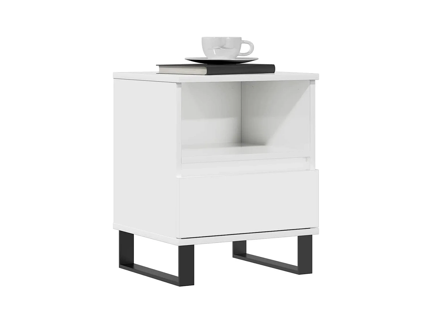 Comodino Bianco lucido 40x35x50 cm Legno composito