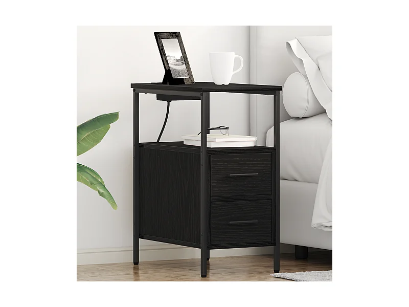 Comodini con cassetto 2 pz Rovere nero 30 x 48 x 61 cm