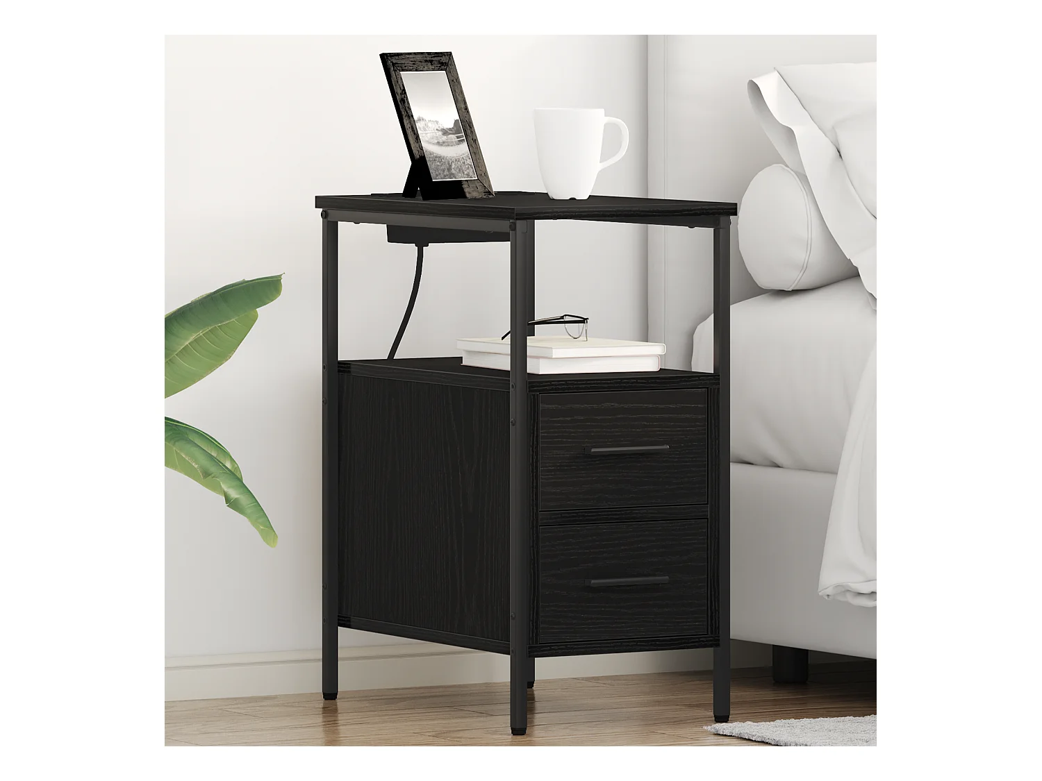 Comodini con cassetto 2 pz Rovere nero 30 x 48 x 61 cm