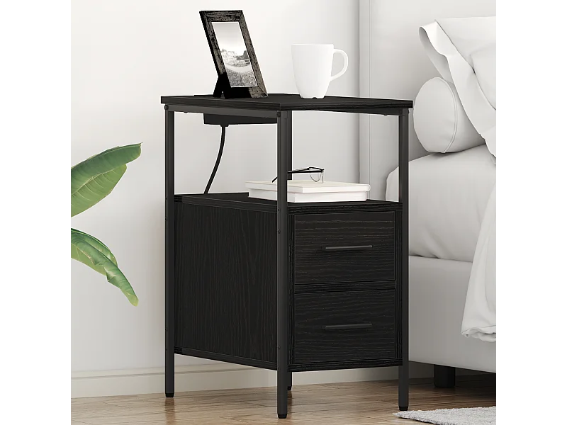 Nachtkastjes met lade 2 stuks Zwart eiken 30 x 48 x 61 cm