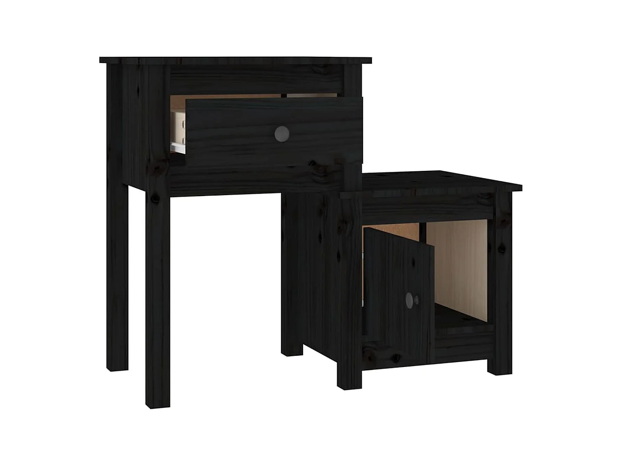 Nachtkastje Zwart 79,5x38x65,5 cm Massief grenenhout