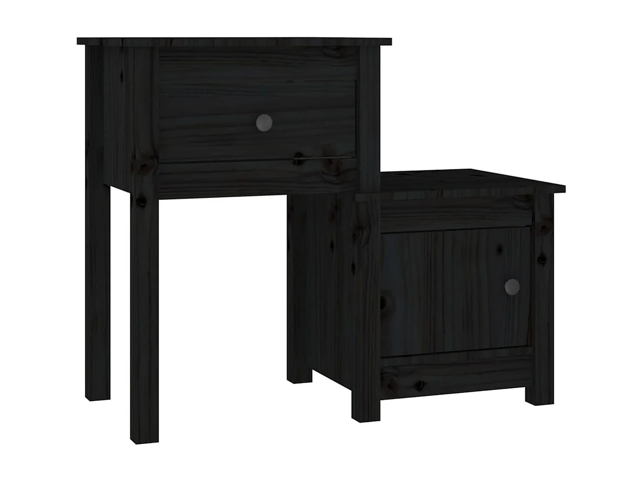 Comodino Nero 79,5x38x65,5 cm Legno massello di pino
