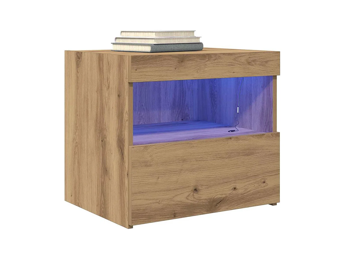 Table de chevet avec lumières LED Chêne artisanal 50x40x45 cm