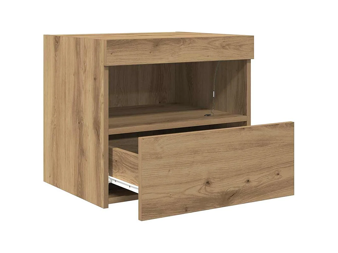 Table de chevet avec lumières LED Chêne artisanal 50x40x45 cm
