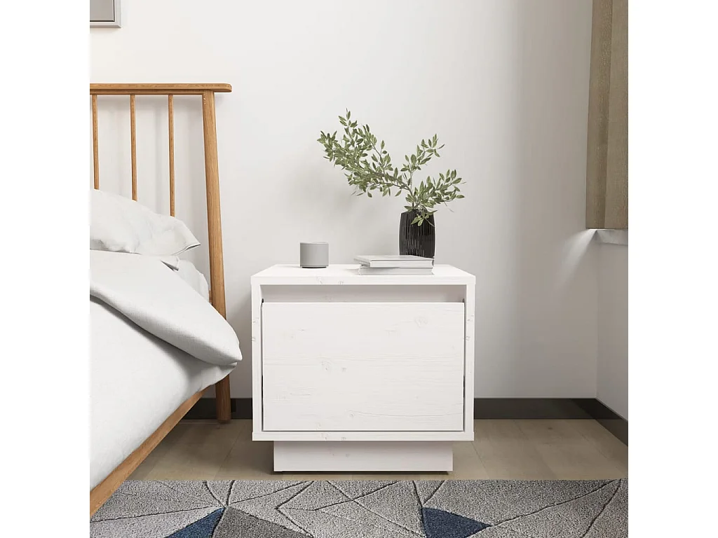 Comodini 2 pz Bianco 35x34x32 cm Legno massello di pino