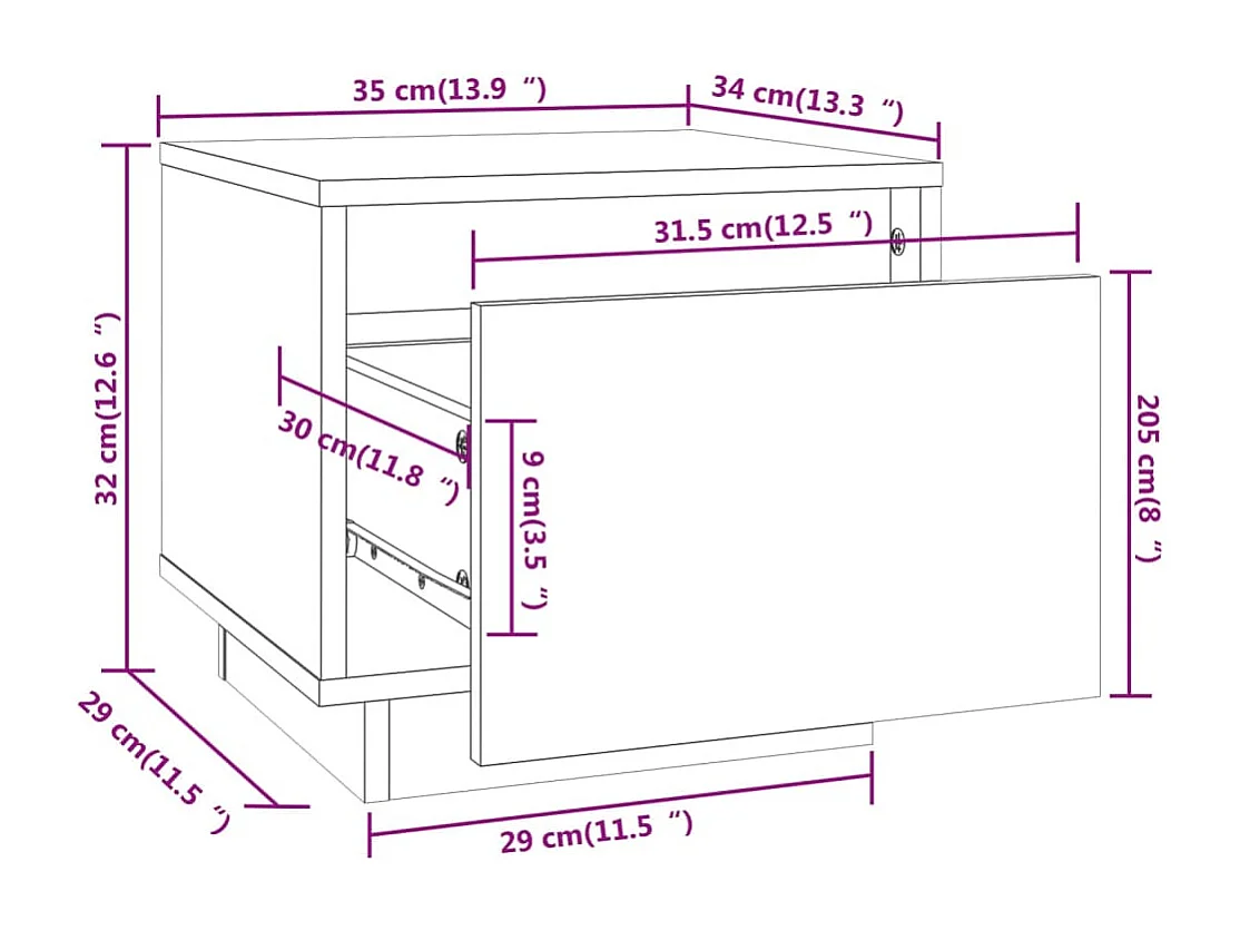 Comodini 2 pz Bianco 35x34x32 cm Legno massello di pino