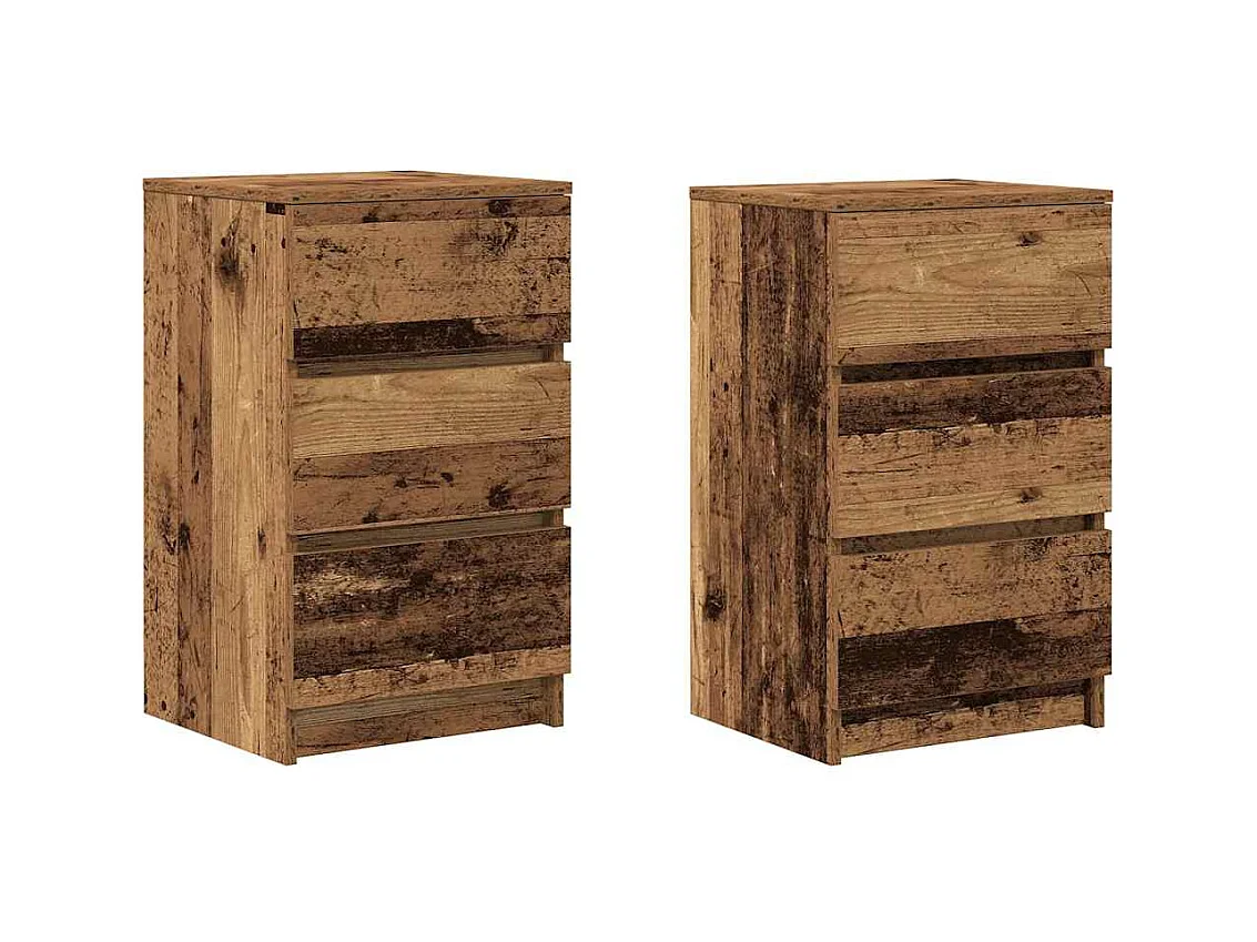 Tables de chevet avec 3 tiroirs 2 pcs vieux bois 39x35x65 cm