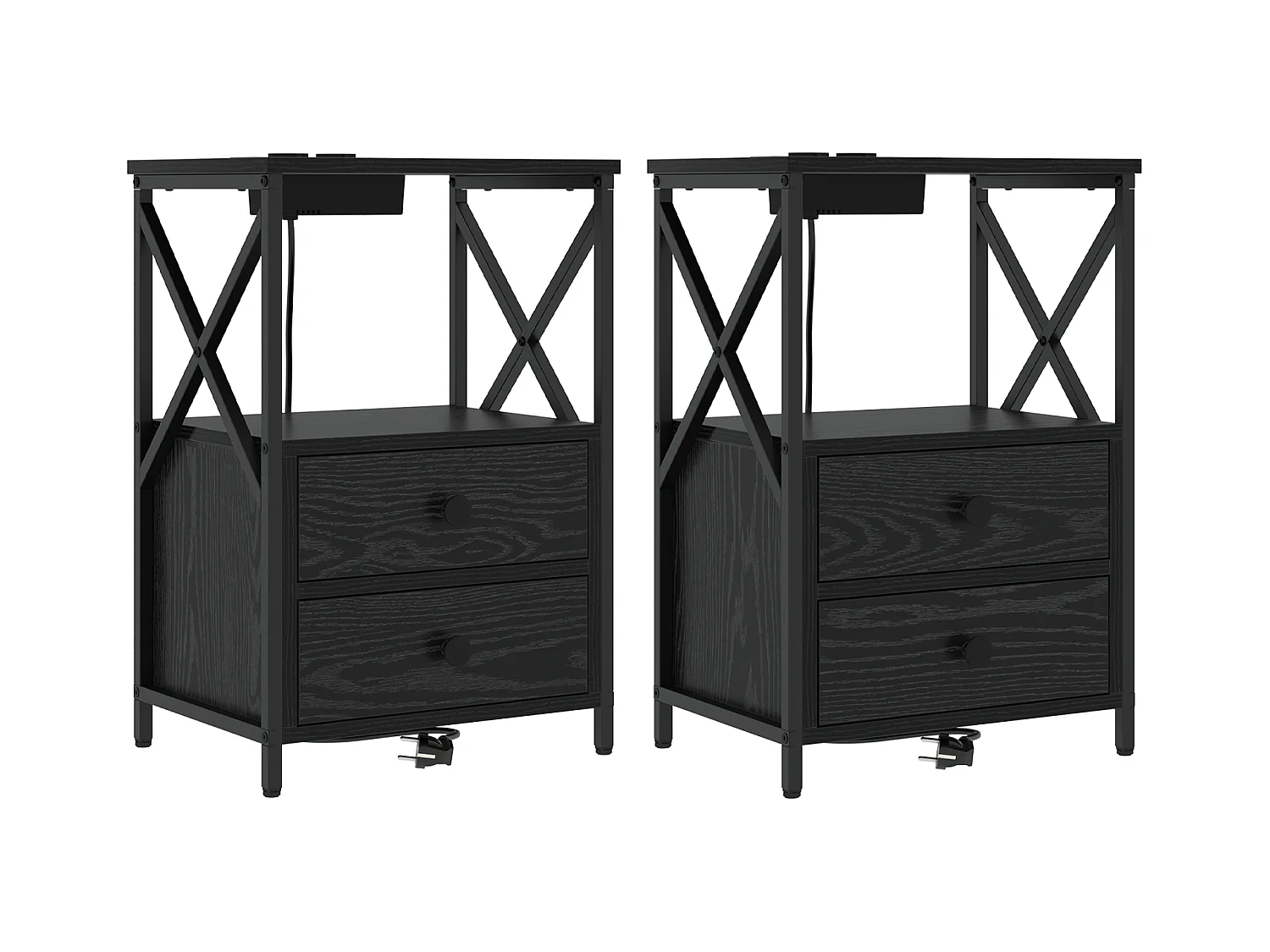 Table de nuit avec station de chargement 2 pcs Chêne noir