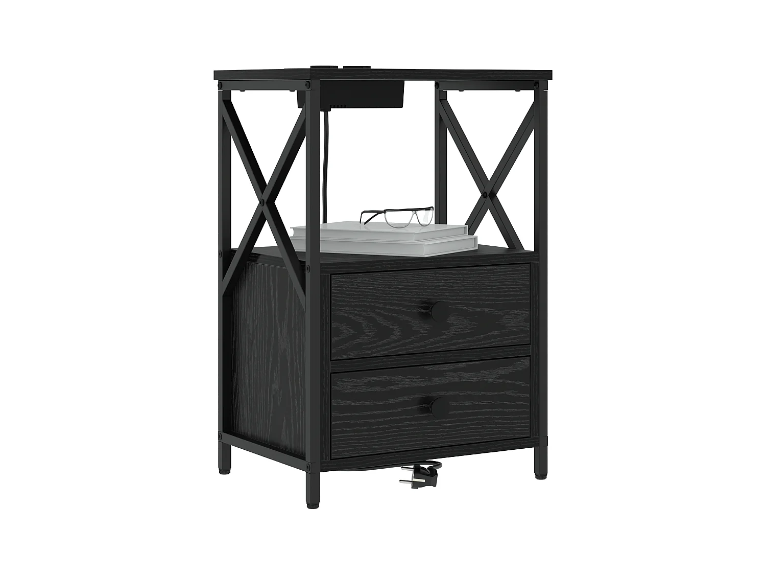 Table de nuit avec station de chargement 2 pcs Chêne noir