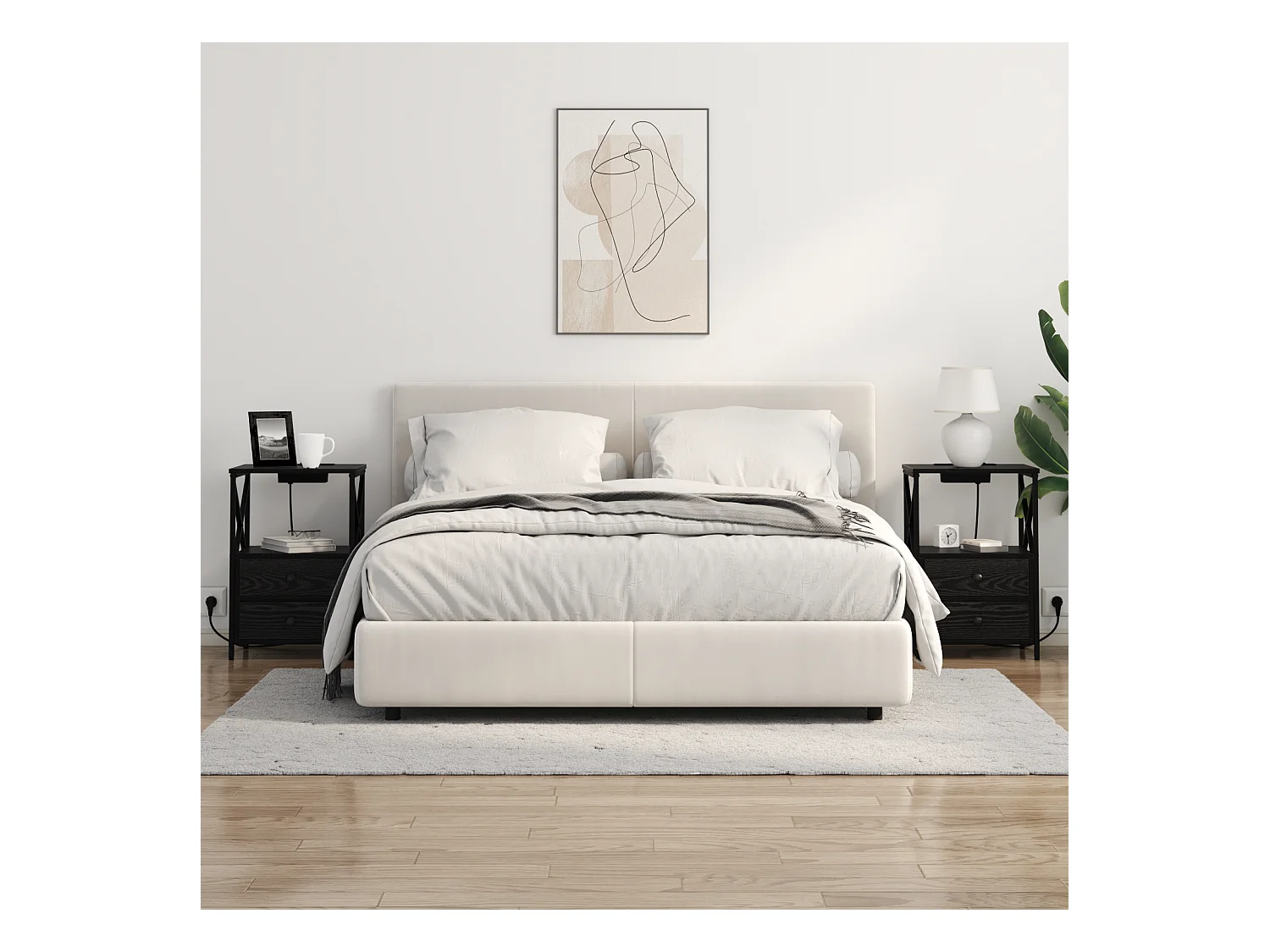 Table de nuit avec station de chargement 2 pcs Chêne noir