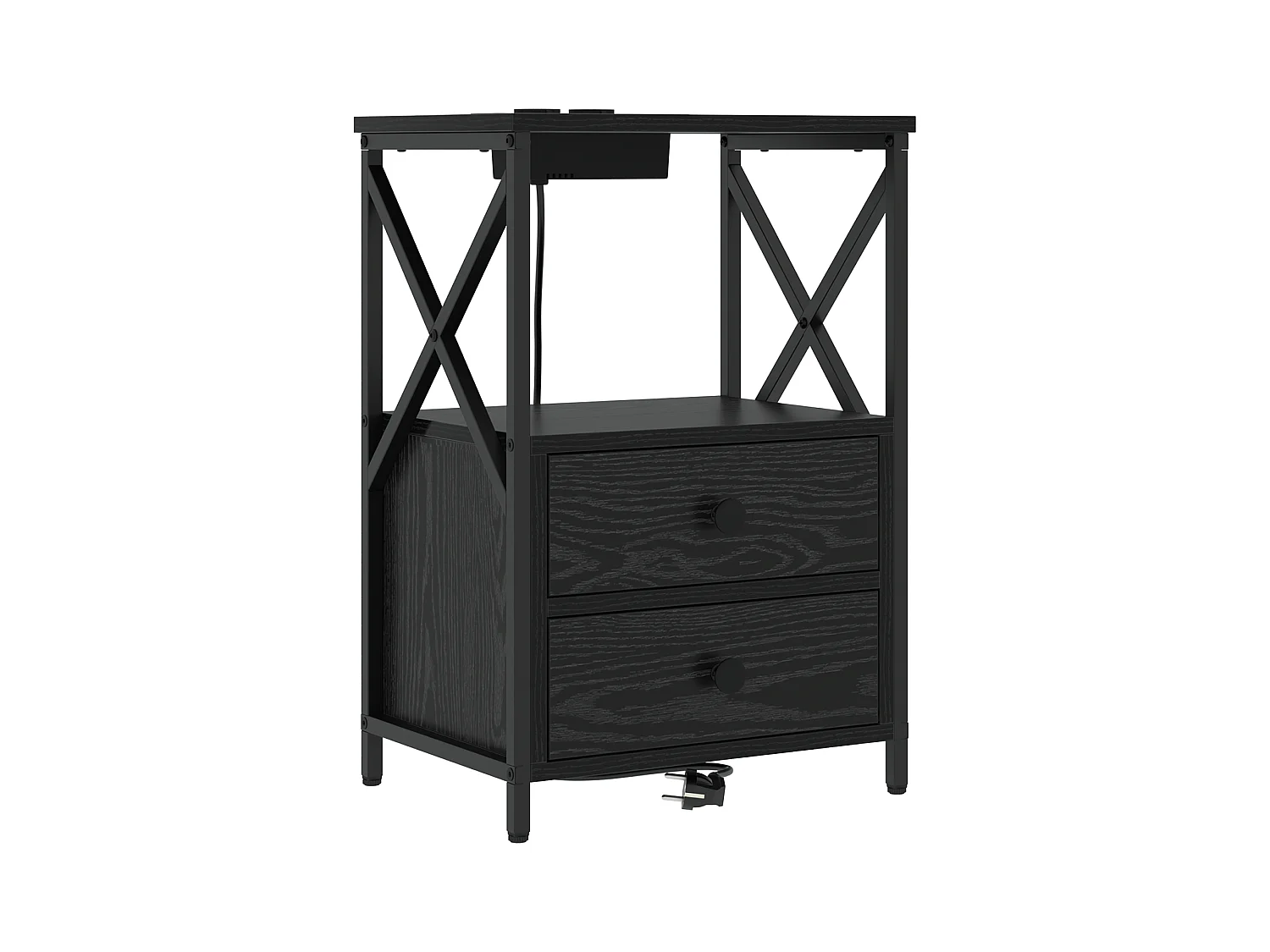 Table de nuit avec station de chargement 2 pcs Chêne noir