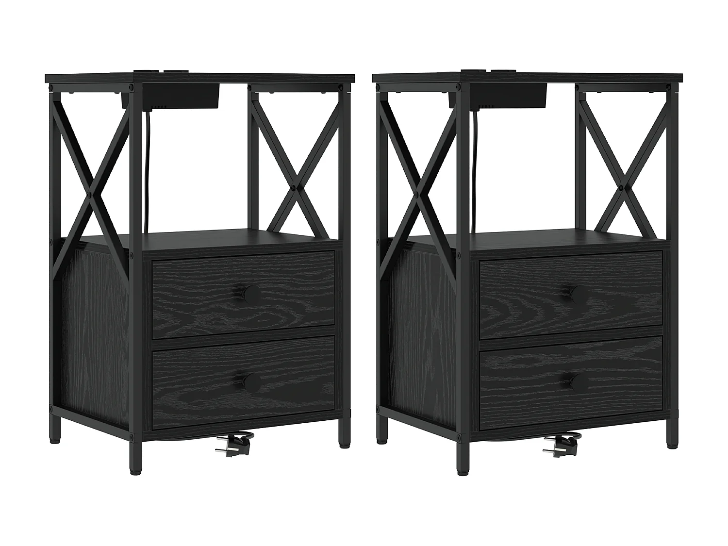 Table de nuit avec station de chargement 2 pcs Chêne noir