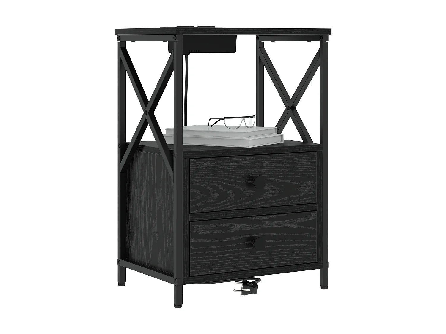 Table de nuit avec station de chargement 2 pcs Chêne noir