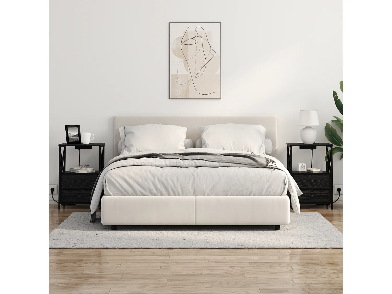 Table de nuit avec station de chargement 2 pcs Chêne noir