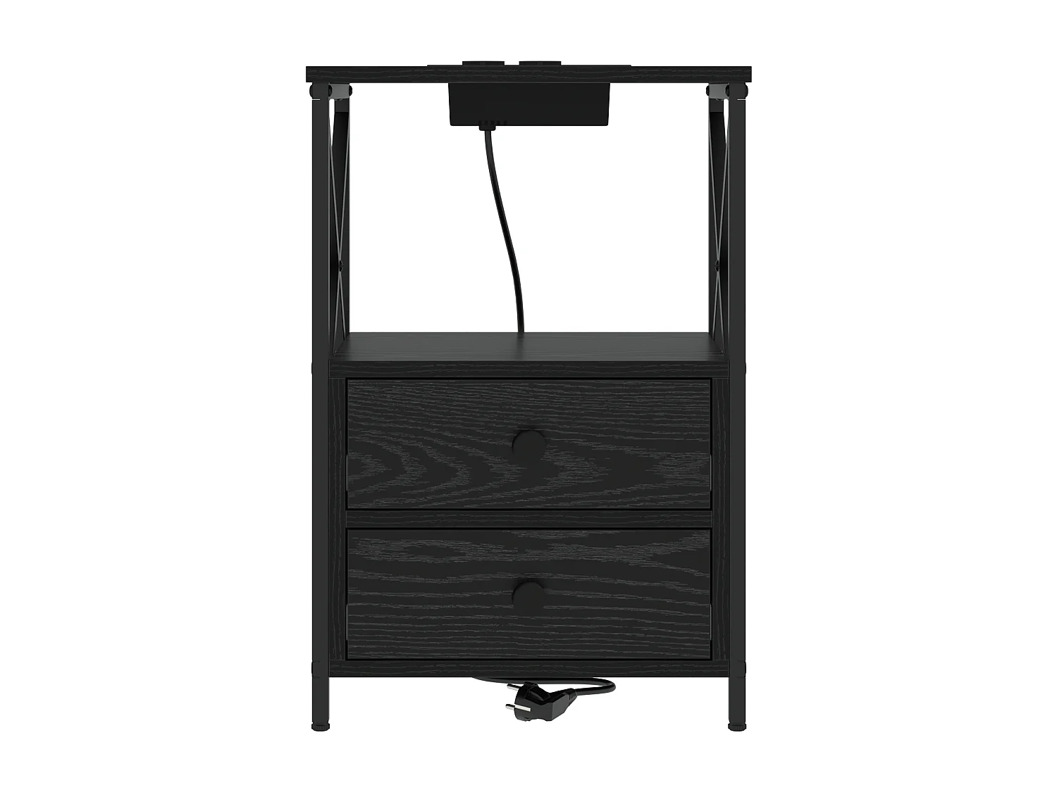 Table de nuit avec station de chargement 2 pcs Chêne noir