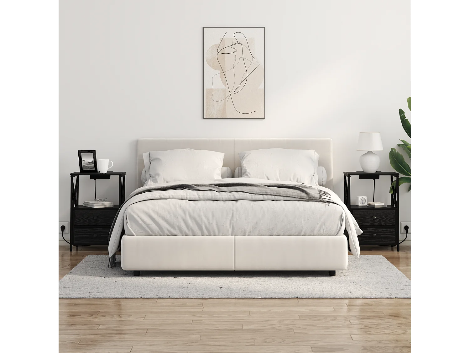 Table de nuit avec station de chargement 2 pcs Chêne noir