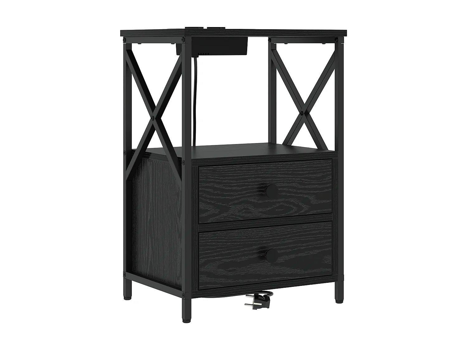 Table de nuit avec station de chargement 2 pcs Chêne noir