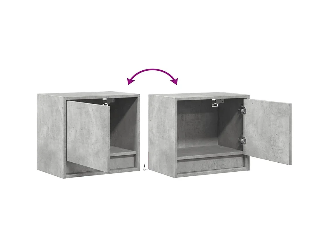 Tables de chevet murales avec lumières LED 2 pcs gris béton