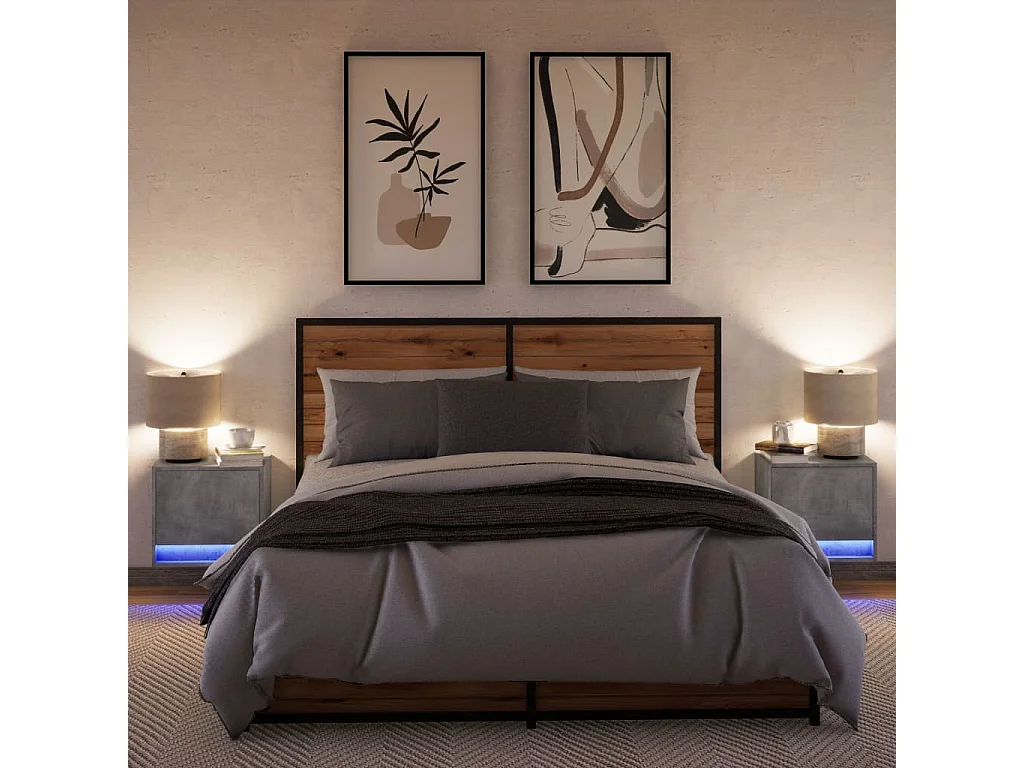 Comodini da parete con luci LED 2 pezzi grigio cemento