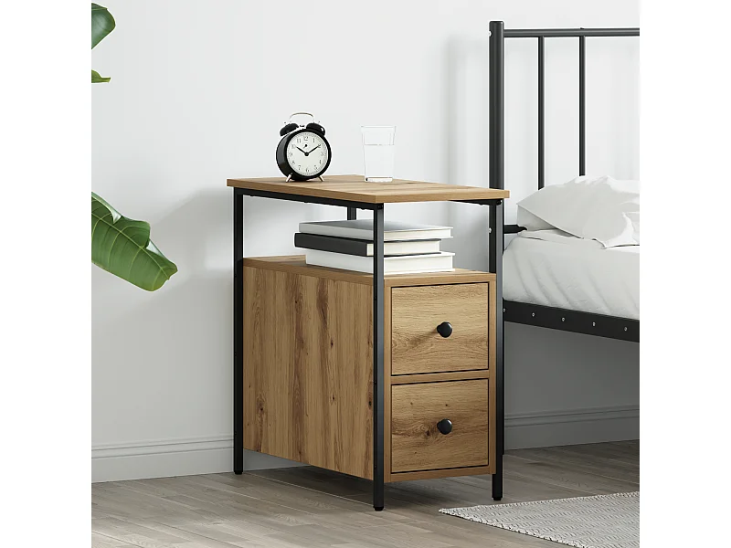 Cabinet de chevet avec tiroir chêne artisanal 30 x 60 x 60 cm