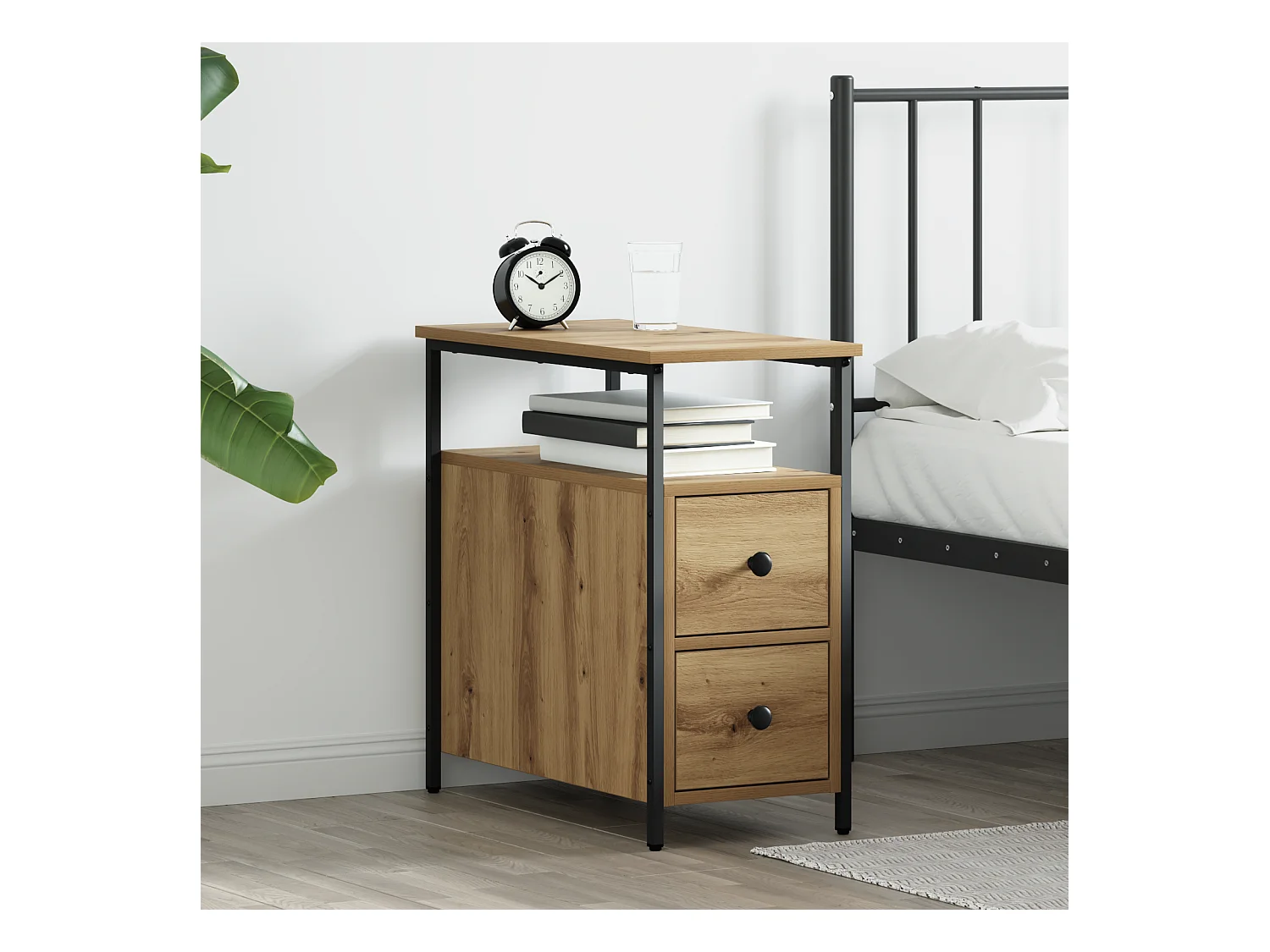 Cabinet de chevet avec tiroir chêne artisanal 30 x 60 x 60 cm