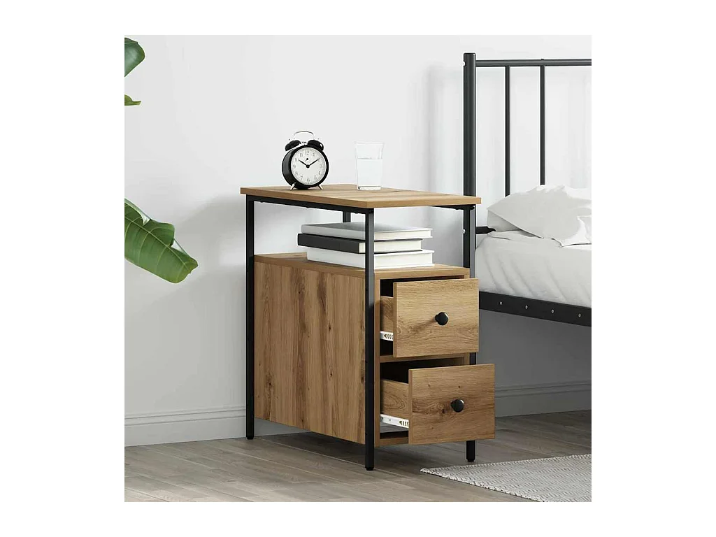 Cabinet de chevet avec tiroir chêne artisanal 30 x 60 x 60 cm