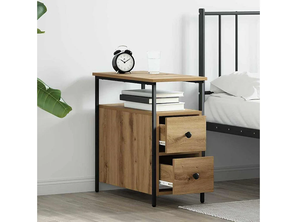 Cabinet de chevet avec tiroir chêne artisanal 30 x 60 x 60 cm