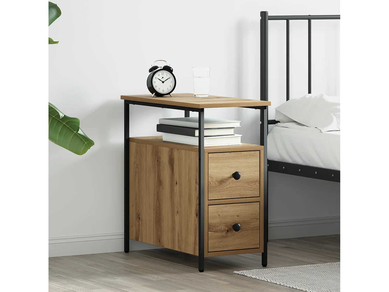 Cabinet de chevet avec tiroir chêne artisanal 30 x 60 x 60 cm