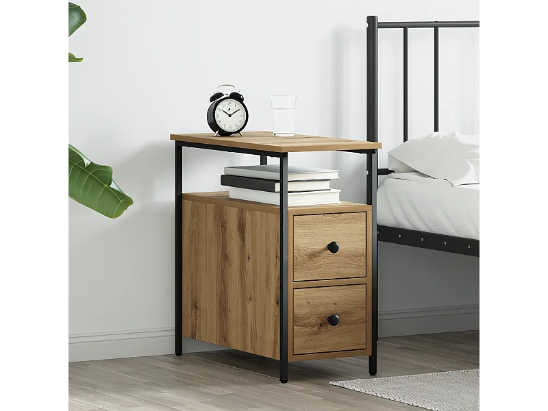 Cabinet de chevet avec tiroir chêne artisanal 30 x 60 x 60 cm
