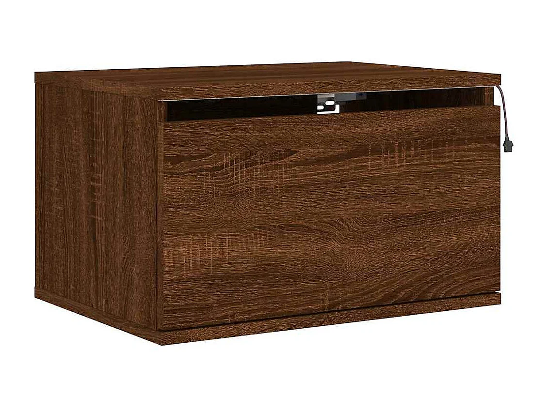 Wand-Nachttisch mit LED-Beleuchtung, Eiche braun