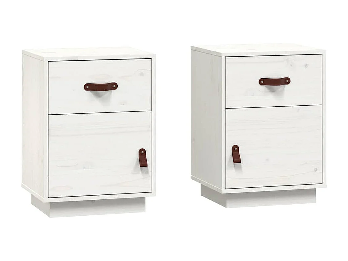 Comodini 2 pz Bianco 40x34x55 cm Legno massello di pino