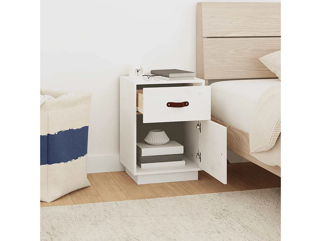 Comodini 2 pz Bianco 40x34x55 cm Legno massello di pino