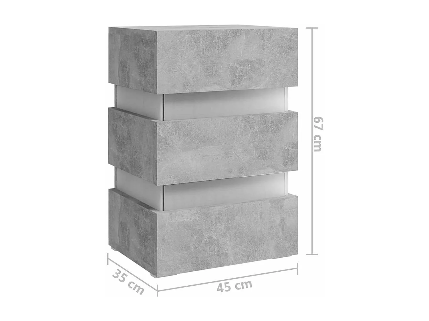 Table de chevet à LED gris béton 45x35x67 cm bois d'ingénierie