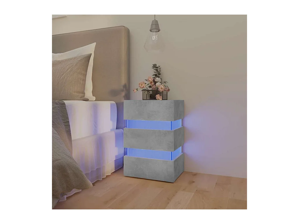 Betongrauer LED-Nachttisch 45x35x67 cm Holzwerkstoff