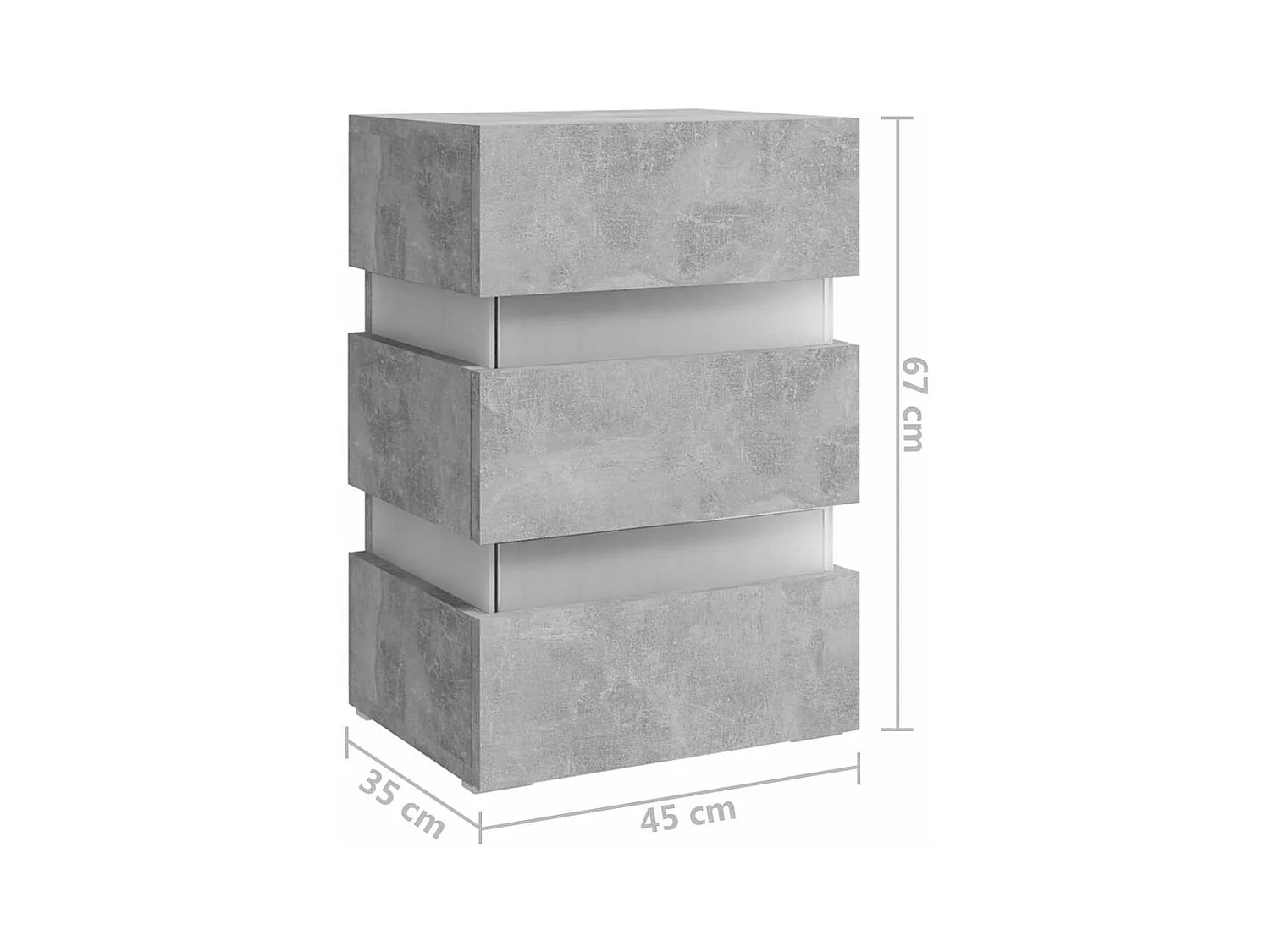 Table de chevet à LED gris béton 45x35x67 cm bois d'ingénierie