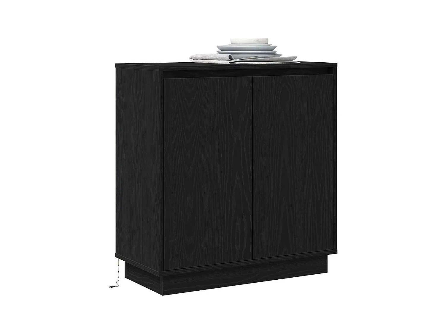 Buffet avec LED, Noir, Chêne, 71x34,5x75 cm, en bois d'ingénierie
