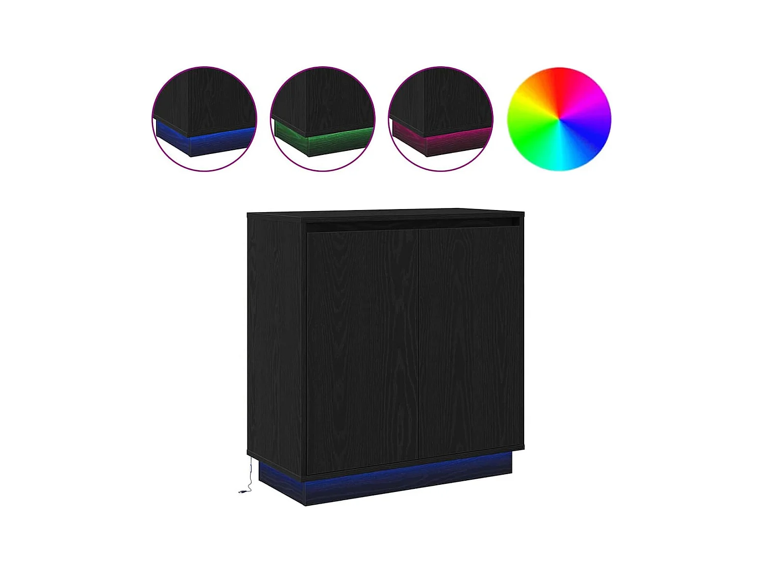 Buffet avec LED, Noir, Chêne, 71x34,5x75 cm, en bois d'ingénierie