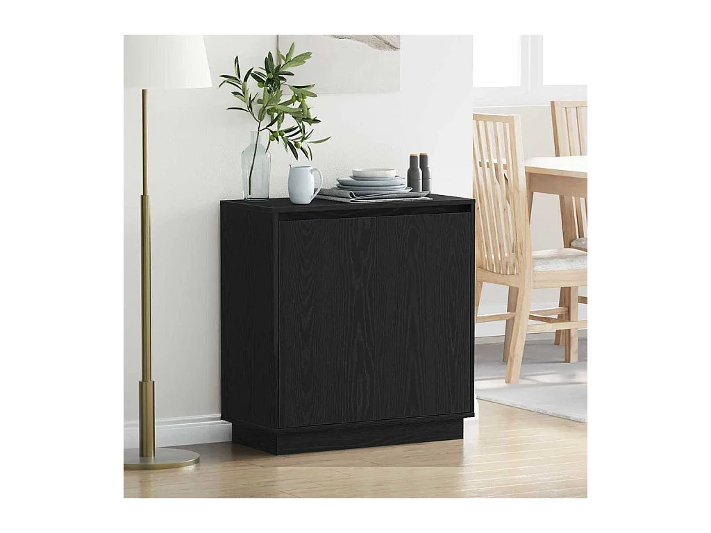 Aparador con LED, Negro, Roble, 71x34,5x75 cm, madera de ingeniería