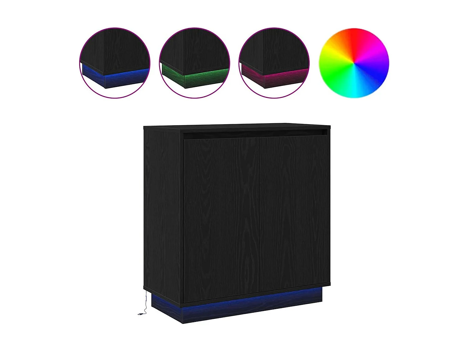 Buffet avec LED, Noir, Chêne, 71x34,5x75 cm, en bois d'ingénierie