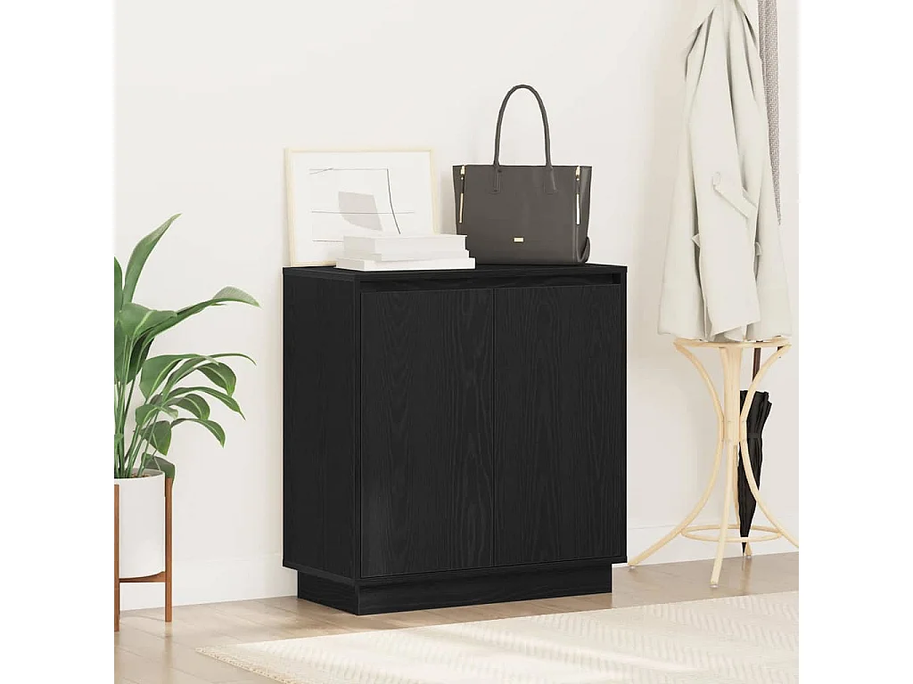 Buffet avec LED, Noir, Chêne, 71x34,5x75 cm, en bois d'ingénierie