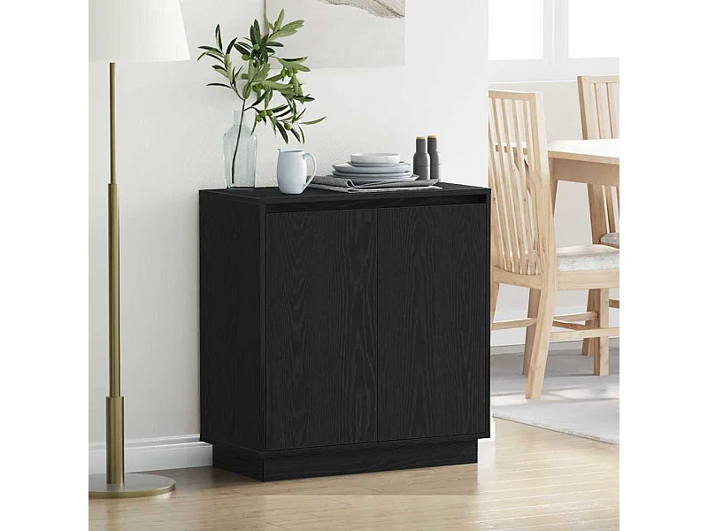 Credenza con LED, Nero, Rovere, 71x34,5x75 cm, legno ingegnerizzato