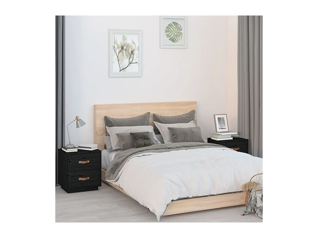  Tables de chevet 2 pcs Noir 40x34x45 cm Bois de pin massif