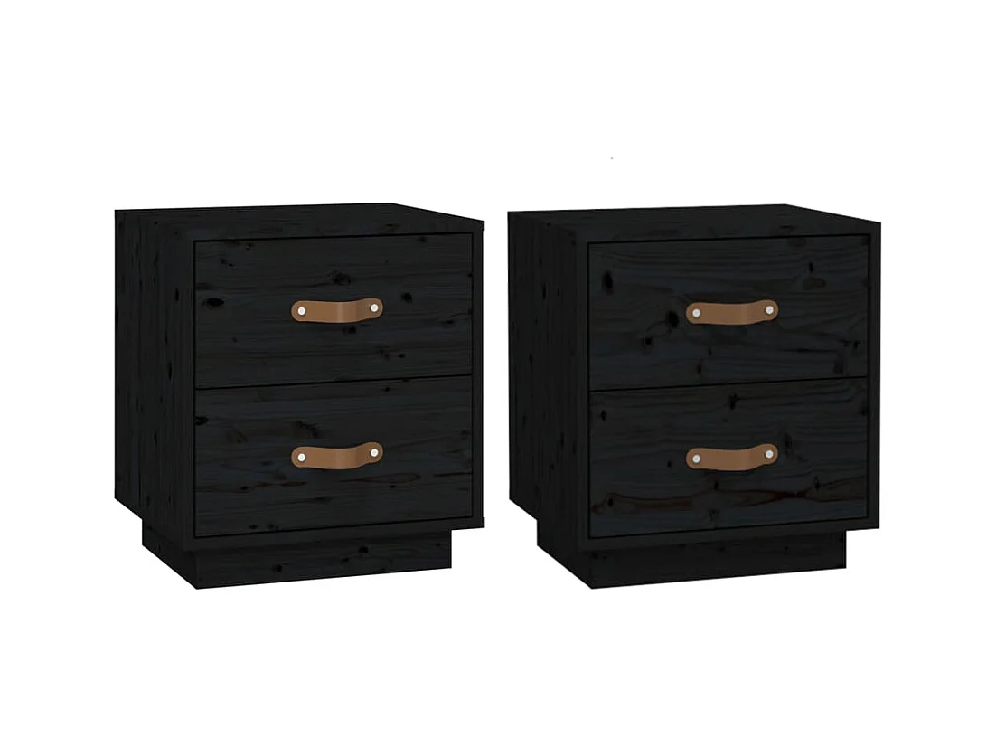  Tables de chevet 2 pcs Noir 40x34x45 cm Bois de pin massif