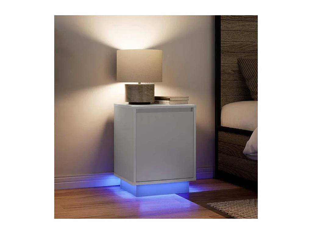 Tables de chevet avec lumières LED 2 pcs blanc 38x34x50 cm