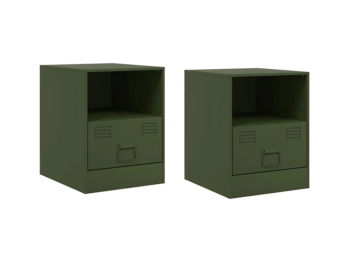 Tables de chevet 2 pcs vert olive 34,5x39x44 cm acier