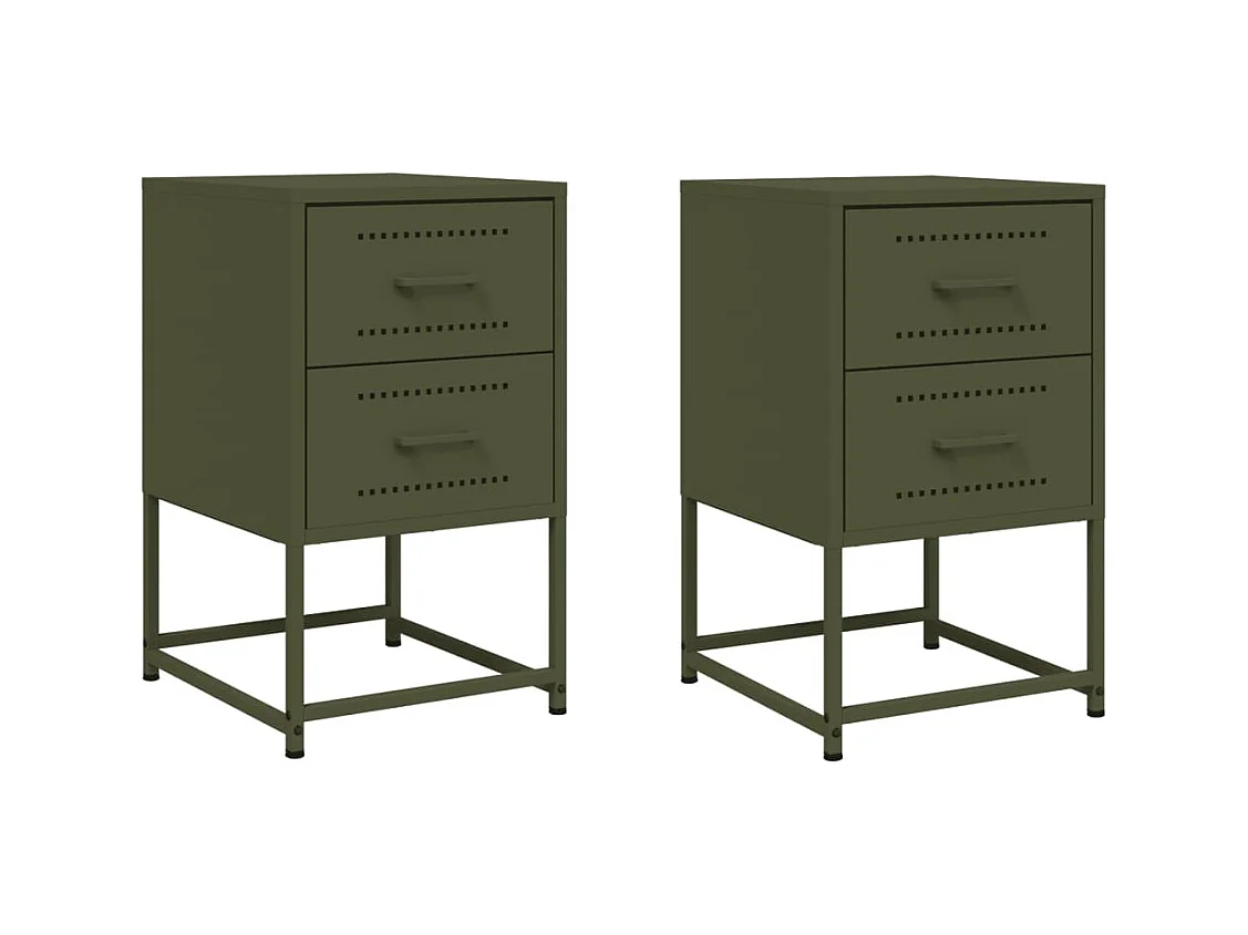 Tables de chevet 2 pcs vert olive 36x39x60,5 cm acier