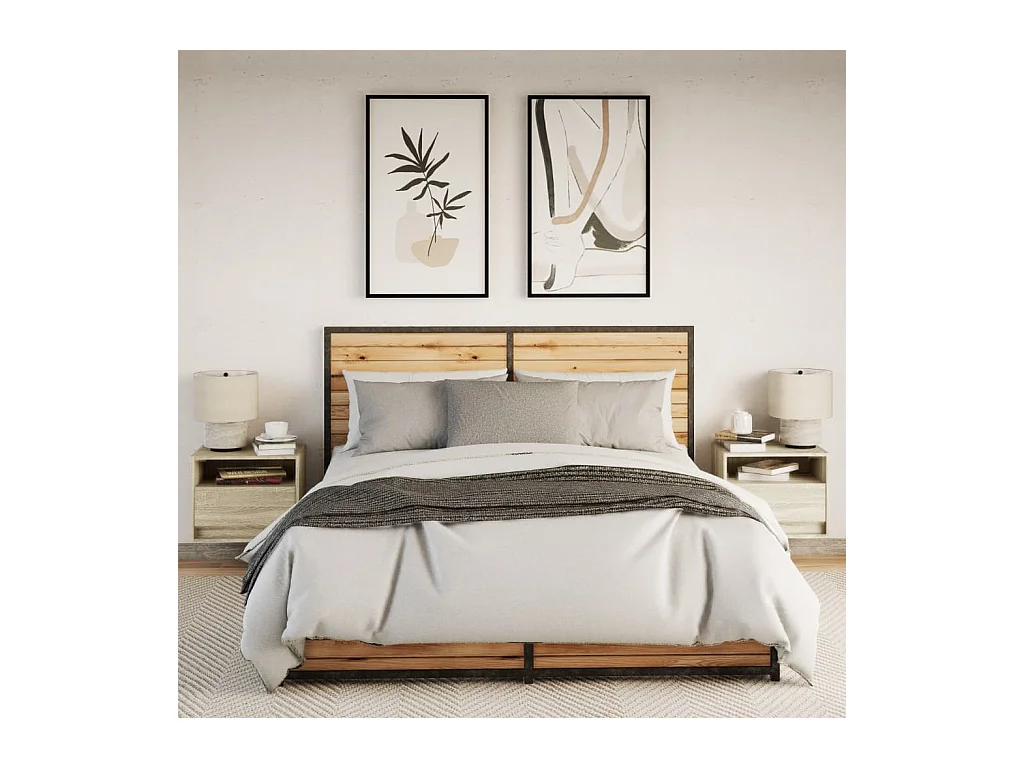 Wandmontierte Nachttische mit LED-Beleuchtung 2 Stück Sonoma-Eiche