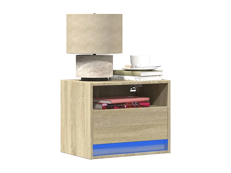 Comodini da parete con luci LED 2 pezzi rovere sonoma