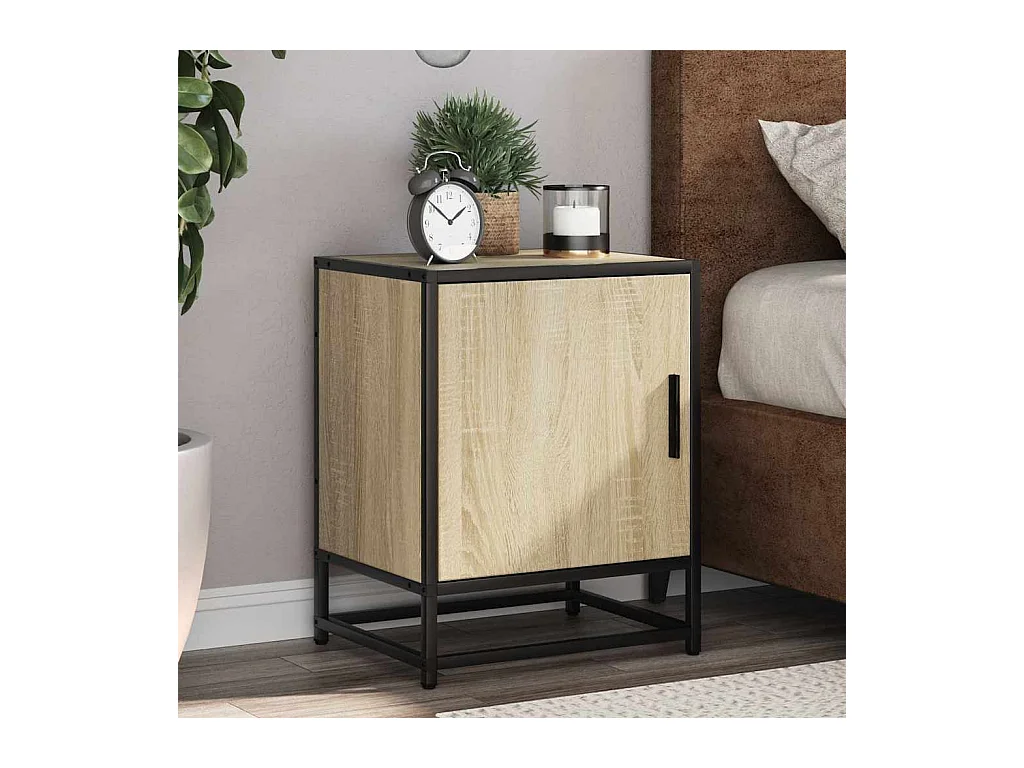 Tables de chevet 2 pcs chêne sonoma bois d'ingénierie et métal