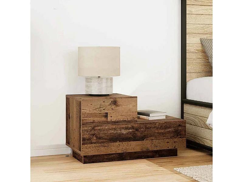 Nachttisch mit LED-Beleuchtung, Antikholz, 70 x 36 x 40,5 cm